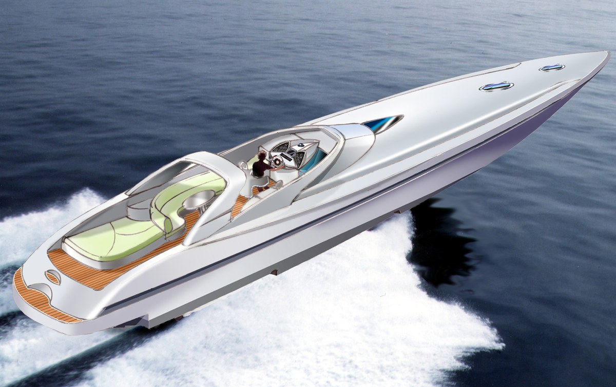 Render del Power 65 in navigazione, vista dall’alto